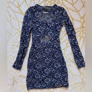 Size XS Express Navy Blue and Silver Backless Cocktail Dress‎